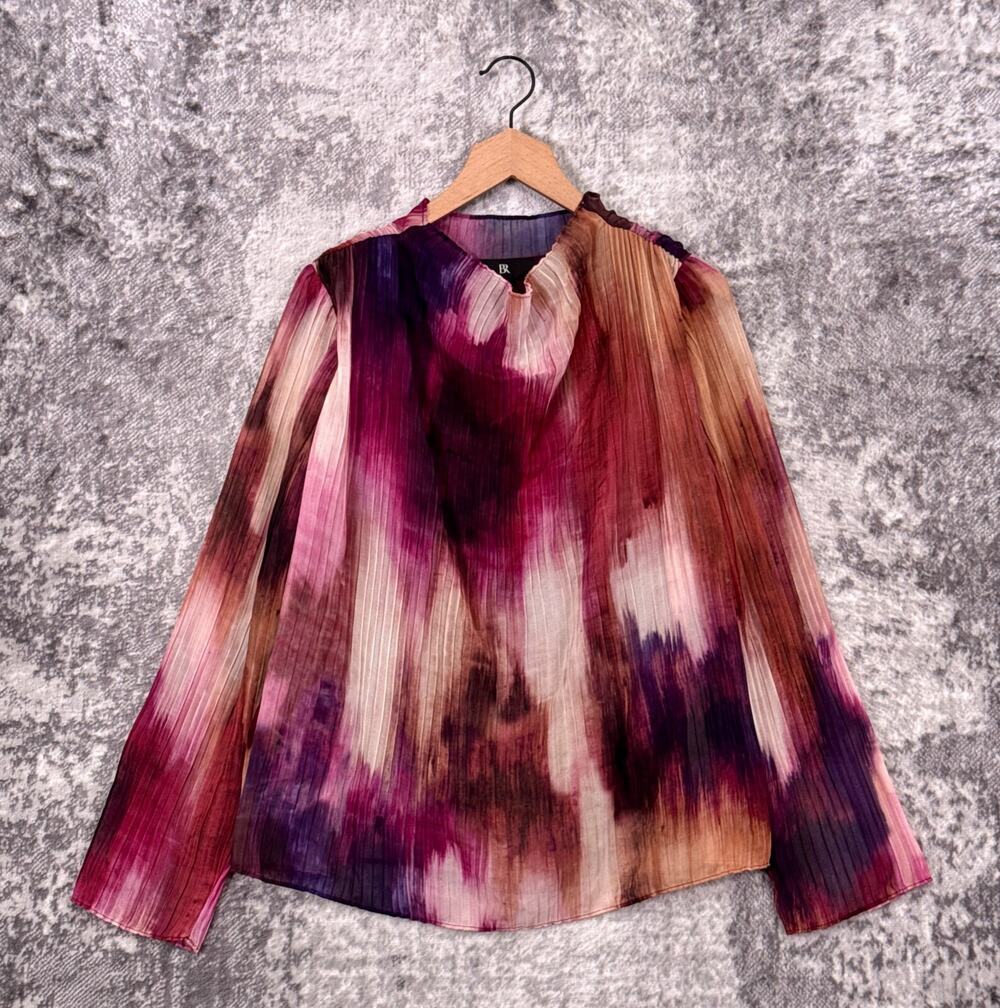 Banana Republic Top Small Womens Blanche Water Color Pleated Long Sleeve Blouse